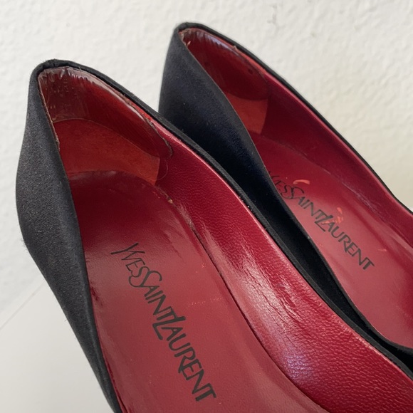 Vintage 90s YSL Silk Satin Square Peep Toe Pump - Picture 11 of 16